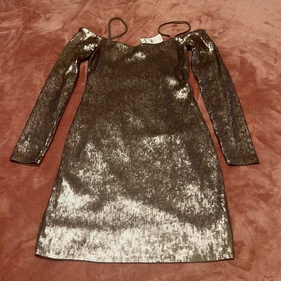 knee length dresses for ladies Long Sleeve Formal Sequin Dress by LaDivine B8422  The Dress Outlet